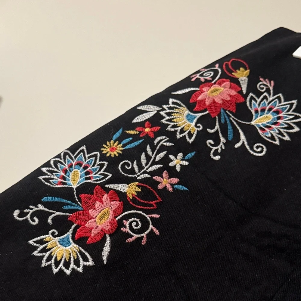 Black Mini Skirt with Floral Embroidery - Picture 2 of 3